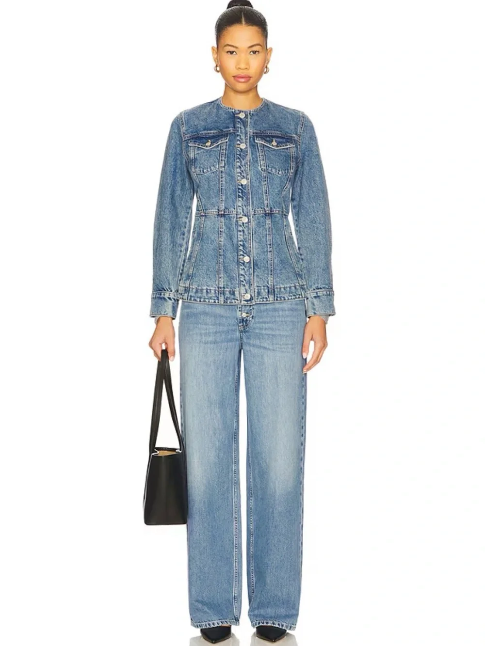 Free People/ We The Free Lula Denim Jacket In River Blues Size Medium - Picture 2 of 9